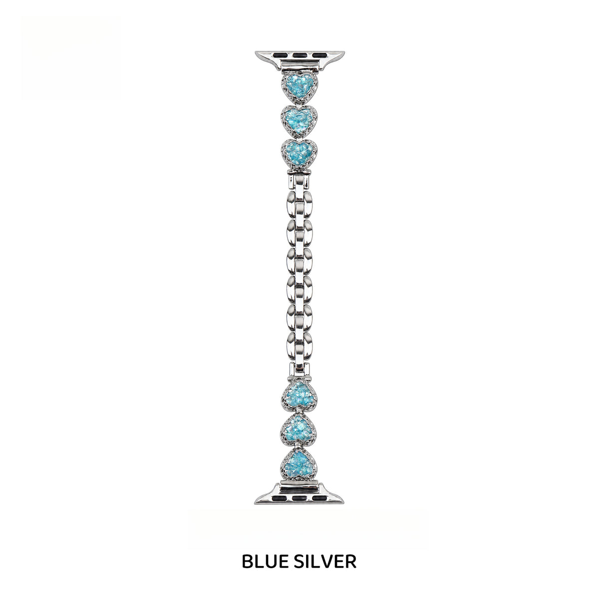 Silver Heart Charm Metal Strap for Apple Watch - Iridescent Pearl Collection (S1-S11, Ultra)