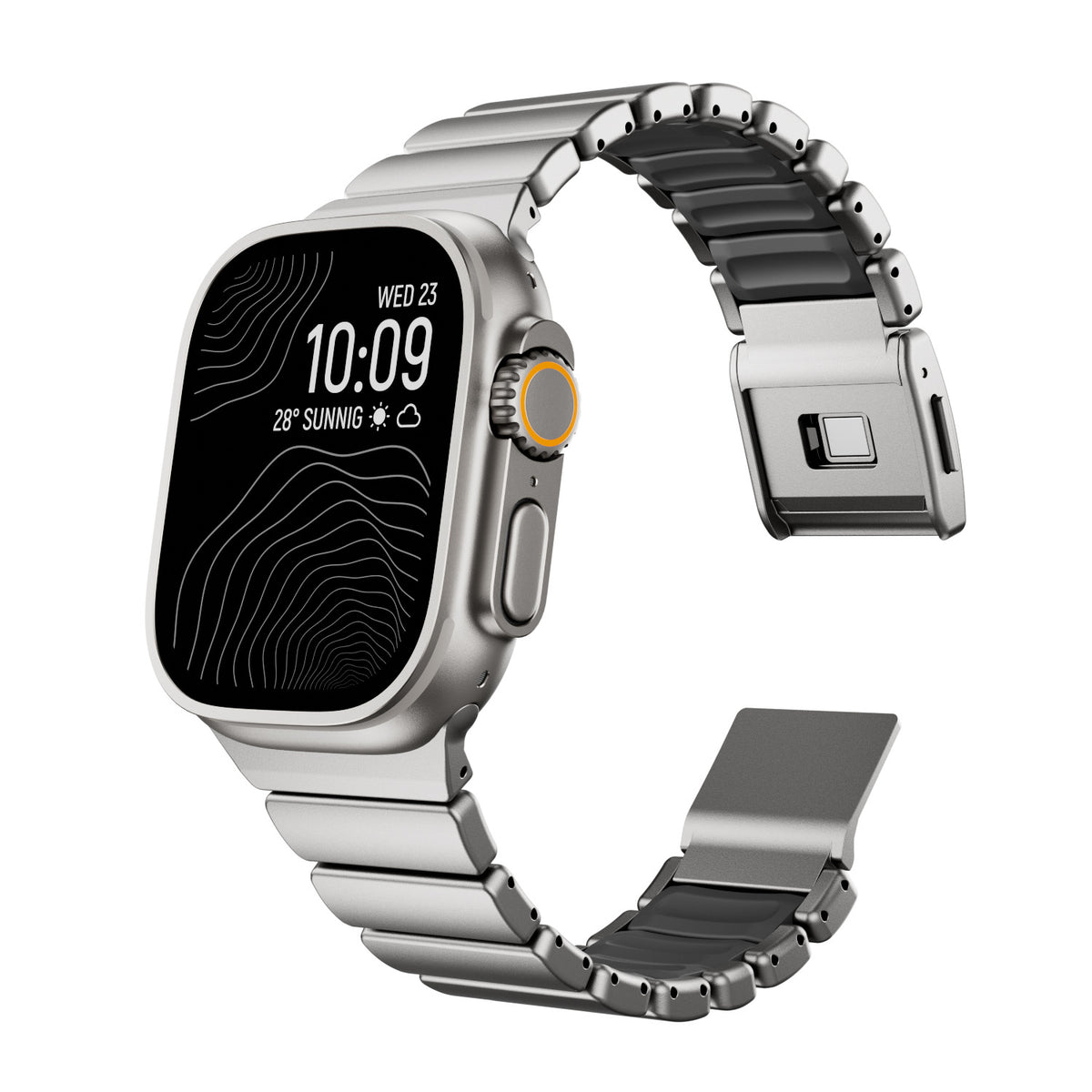 Pure Titanium Magnetic Link Strap for Apple Watch - Ice-Blue Glow (44/45/46/49mm, S4-S11 & Ultra)