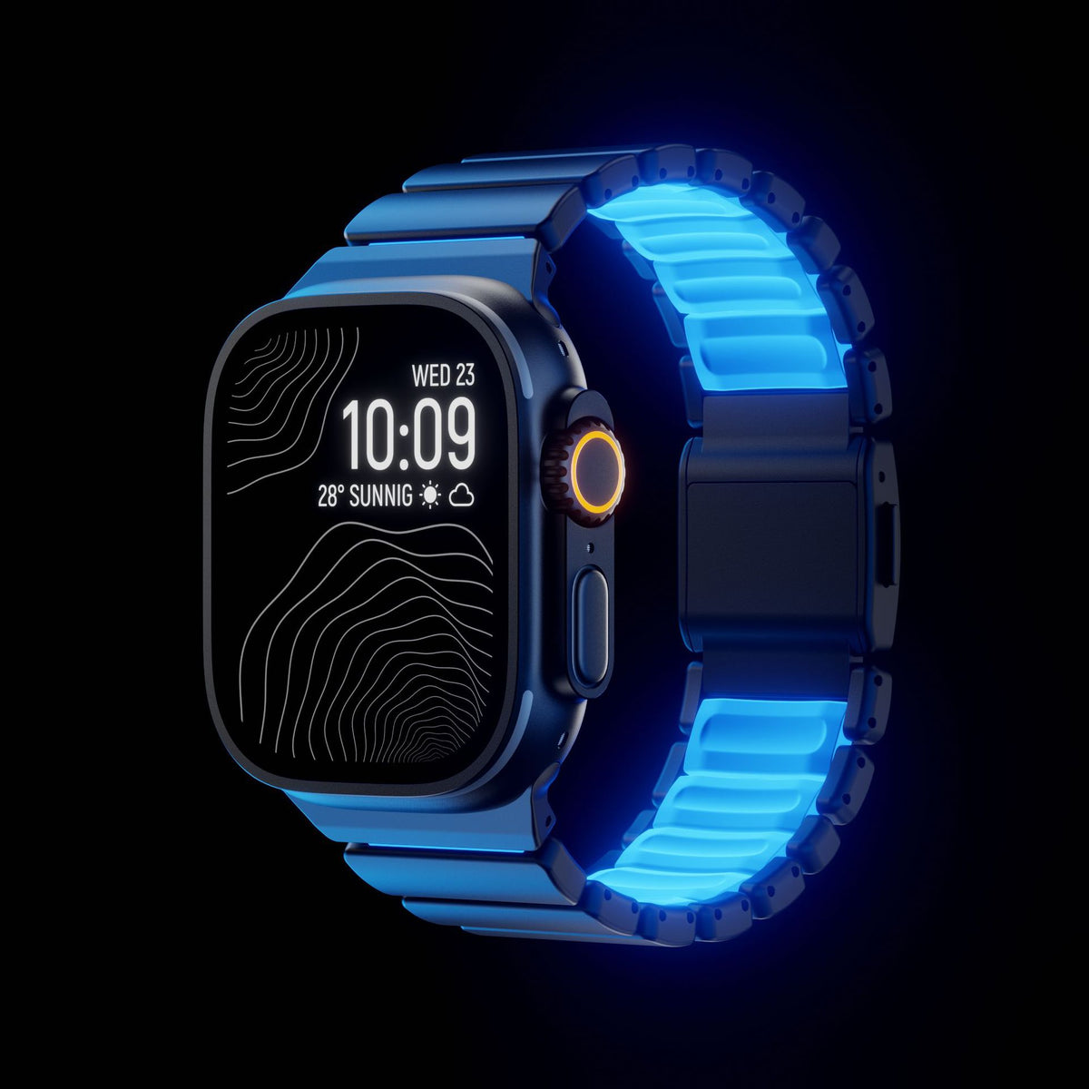 Pure Titanium Magnetic Link Strap for Apple Watch - Ice-Blue Glow (44/45/46/49mm, S4-S11 & Ultra)