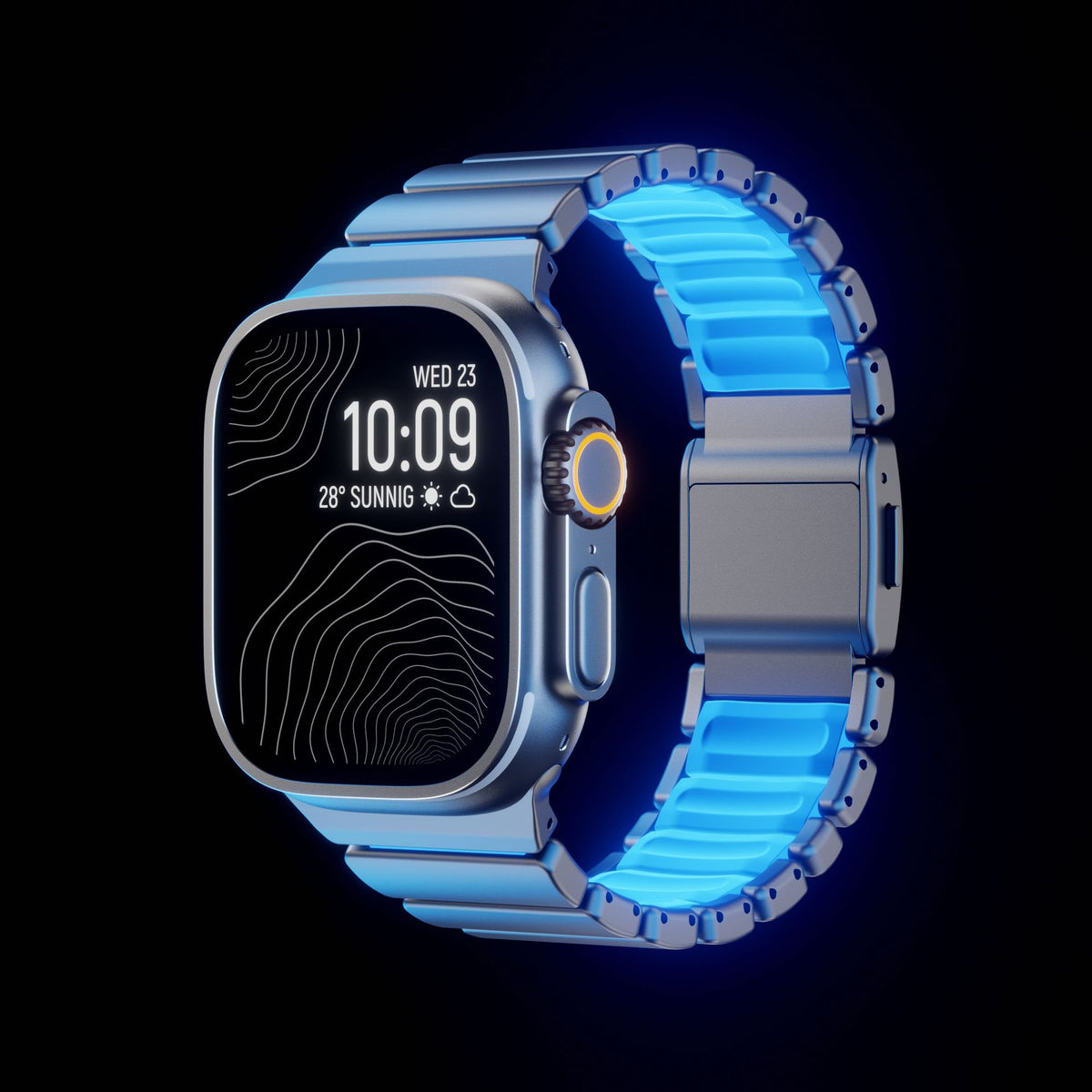 Pure Titanium Magnetic Link Strap for Apple Watch - Ice-Blue Glow (44/45/46/49mm, S4-S11 & Ultra)