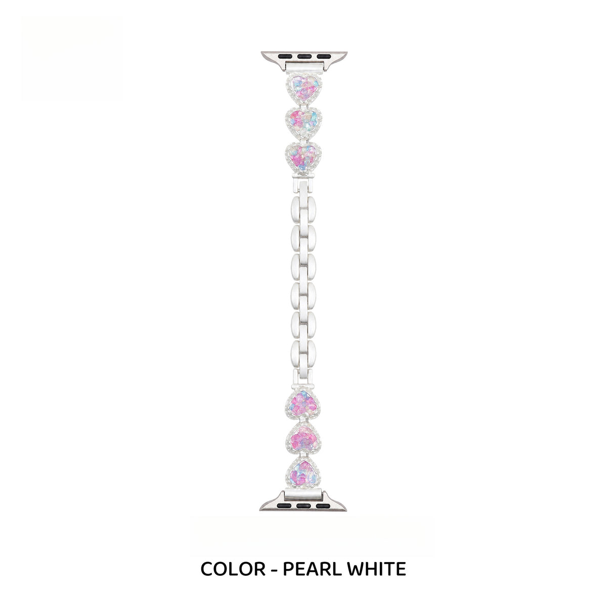 Silver Heart Charm Metal Strap for Apple Watch - Iridescent Pearl Collection (S1-S11, Ultra)