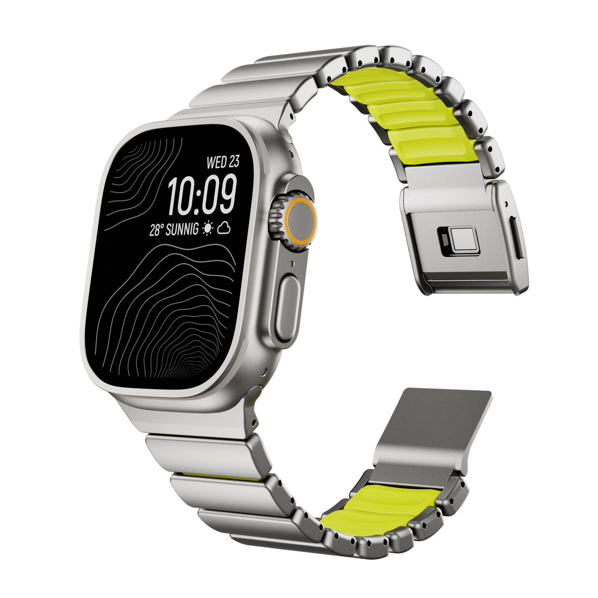 Pure Titanium Magnetic Link Strap for Apple Watch - Ice-Blue Glow (44/45/46/49mm, S4-S11 & Ultra)