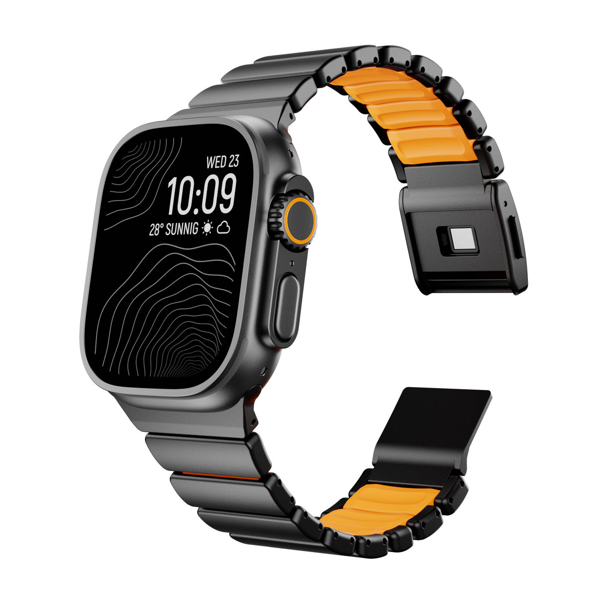 Pure Titanium Magnetic Link Strap for Apple Watch - Ice-Blue Glow (44/45/46/49mm, S4-S11 & Ultra)