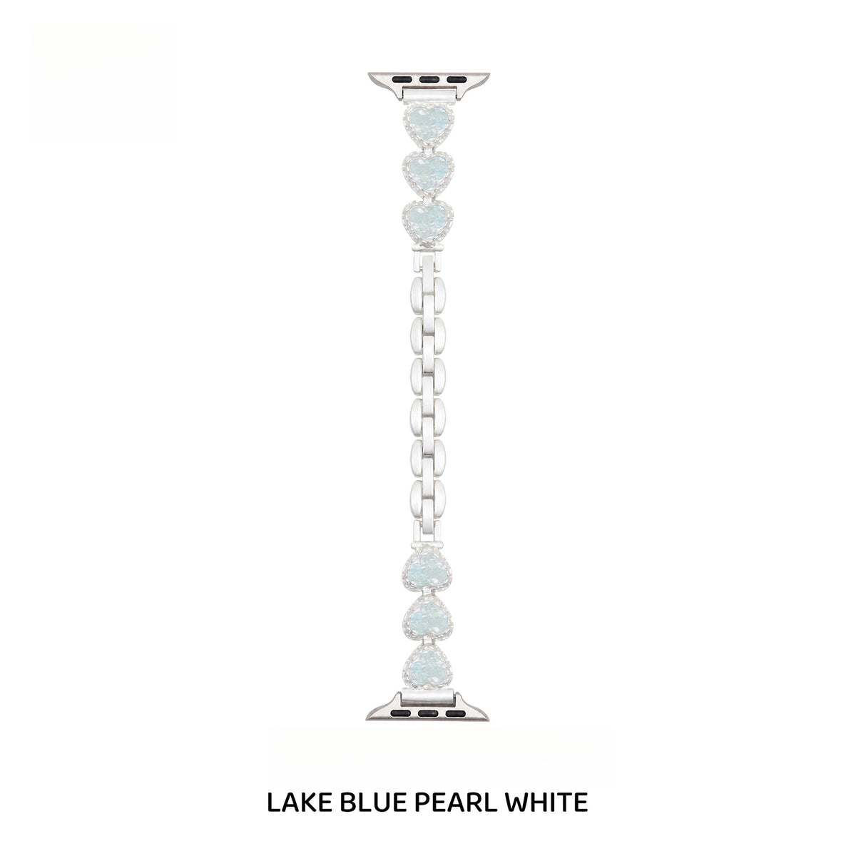 Silver Heart Charm Metal Strap for Apple Watch - Iridescent Pearl Collection (S1-S11, Ultra)