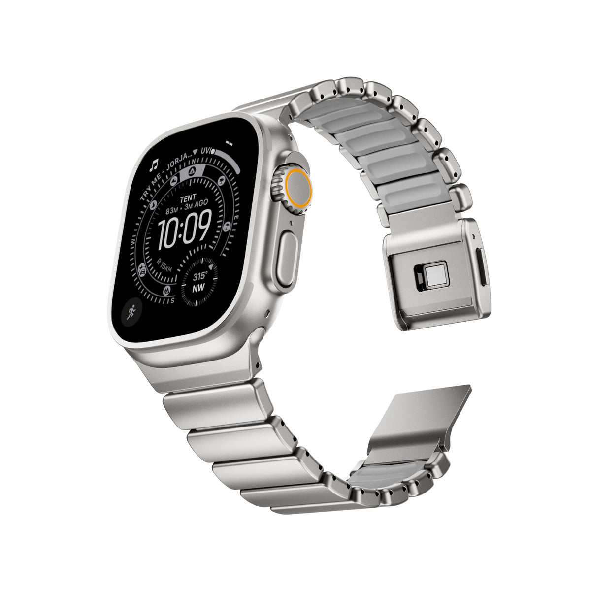 Pure Titanium Magnetic Link Strap for Apple Watch - Ice-Blue Glow (44/45/46/49mm, S4-S11 & Ultra)