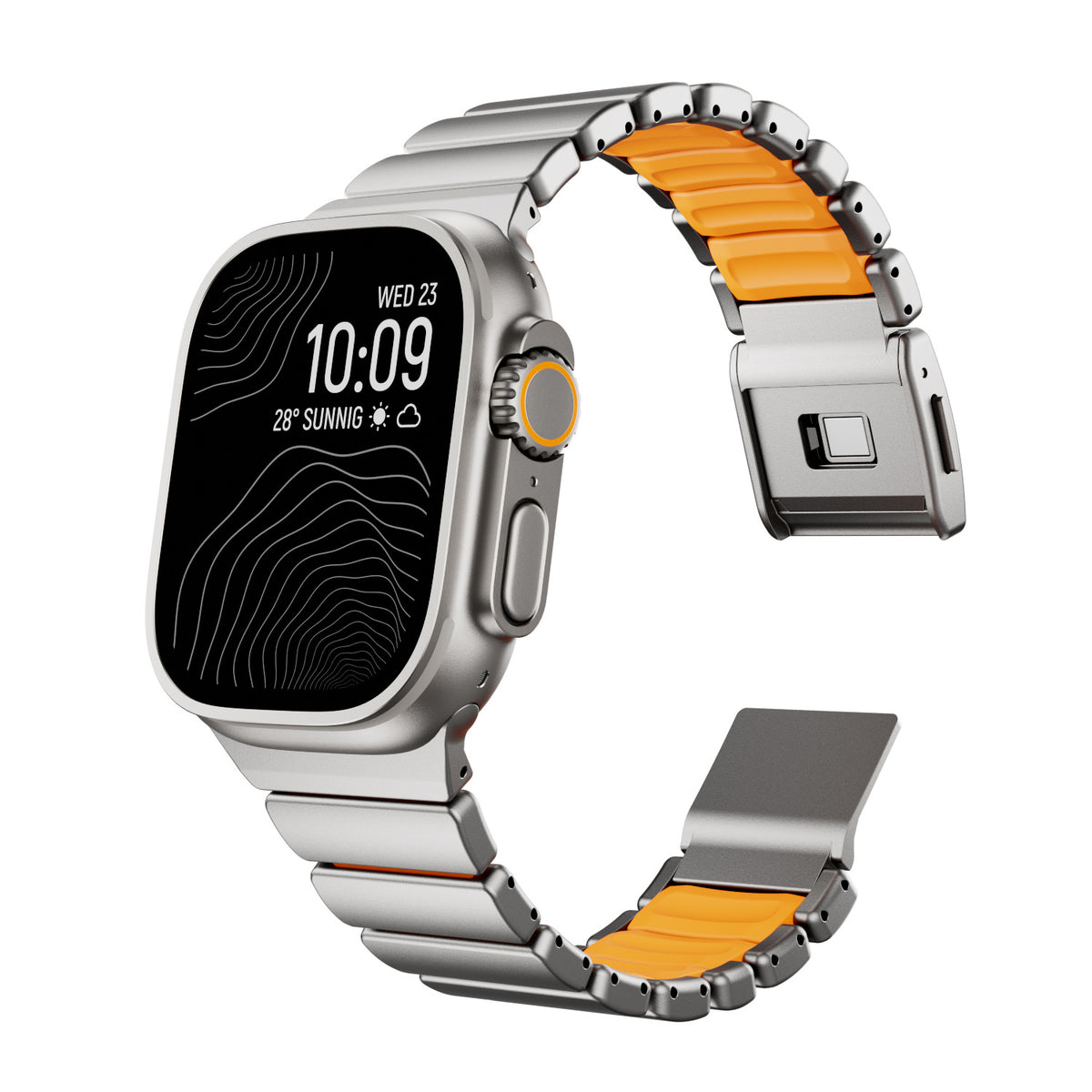 Pure Titanium Magnetic Link Strap for Apple Watch - Ice-Blue Glow (44/45/46/49mm, S4-S11 & Ultra)