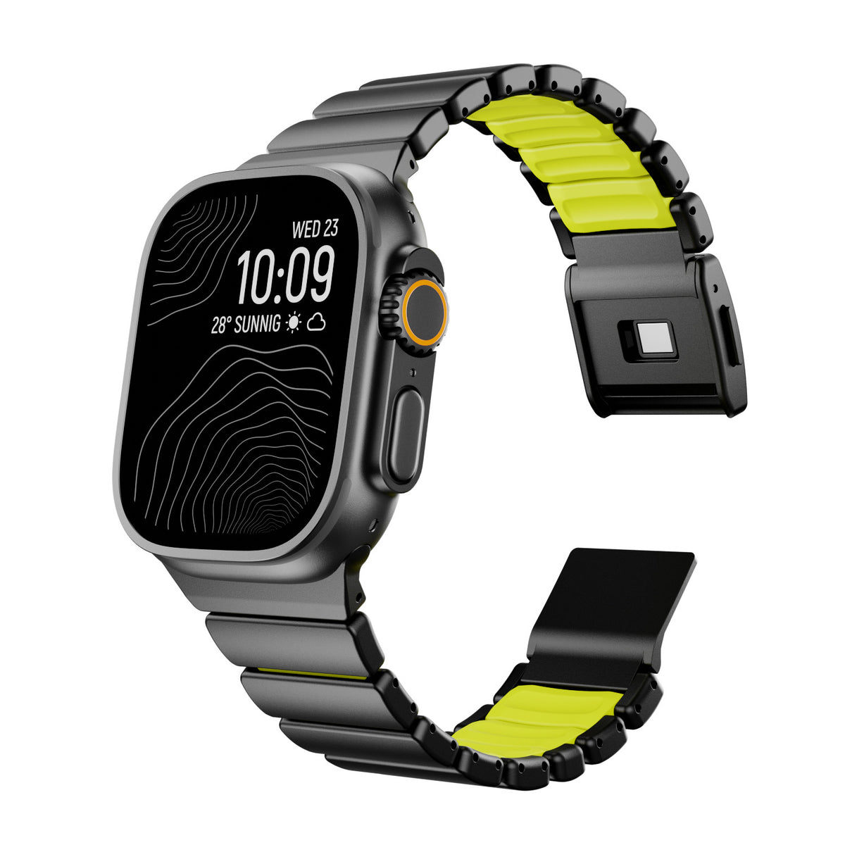 Pure Titanium Magnetic Link Strap for Apple Watch - Ice-Blue Glow (44/45/46/49mm, S4-S11 & Ultra)