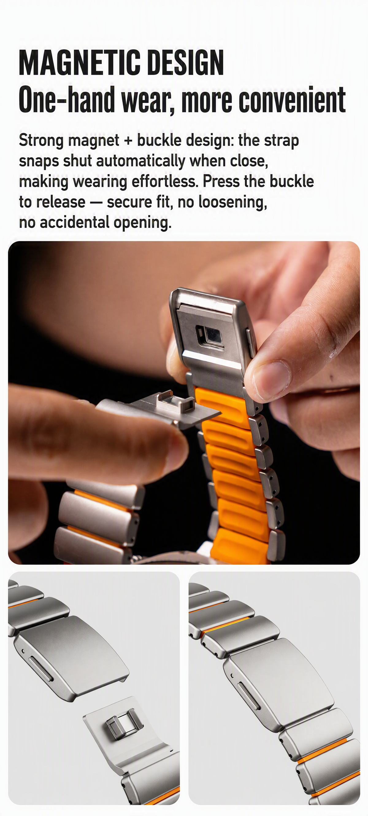 Pure Titanium Magnetic Link Strap for Apple Watch - Ice-Blue Glow (44/45/46/49mm, S4-S11 & Ultra)