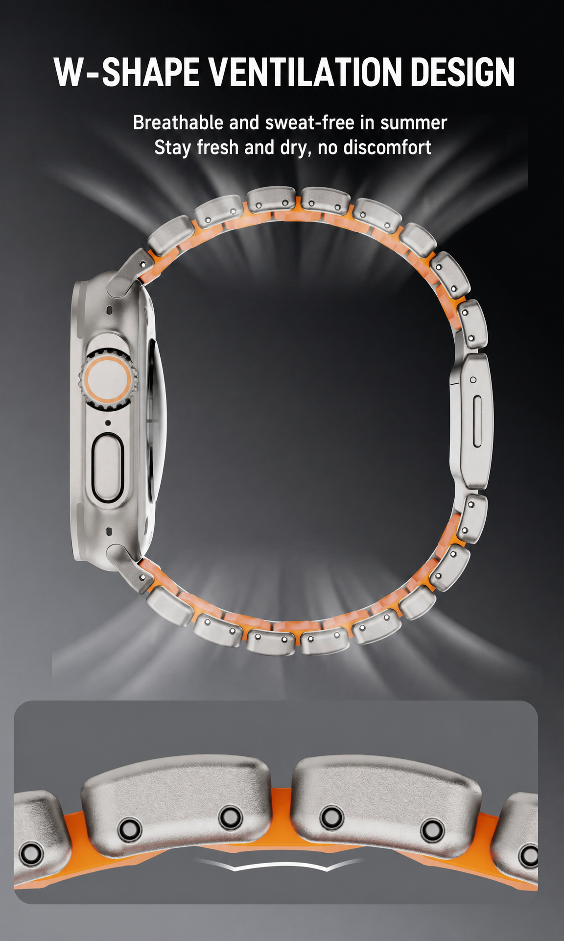 Pure Titanium Magnetic Link Strap for Apple Watch - Ice-Blue Glow (44/45/46/49mm, S4-S11 & Ultra)