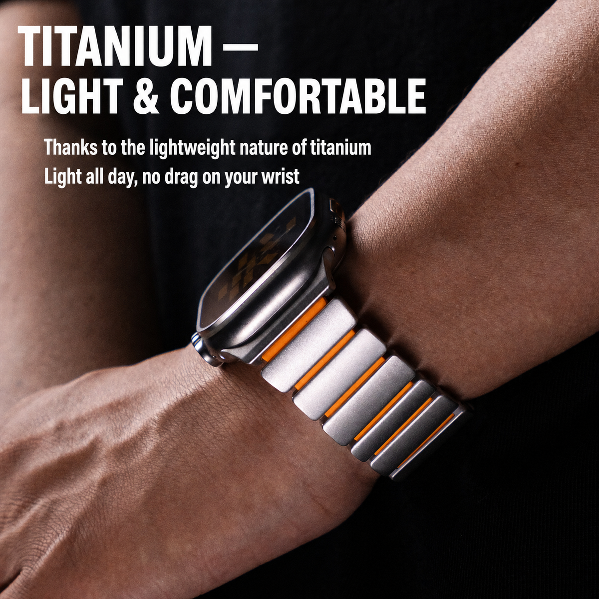 Pure Titanium Magnetic Link Strap for Apple Watch - Ice-Blue Glow (44/45/46/49mm, S4-S11 & Ultra)