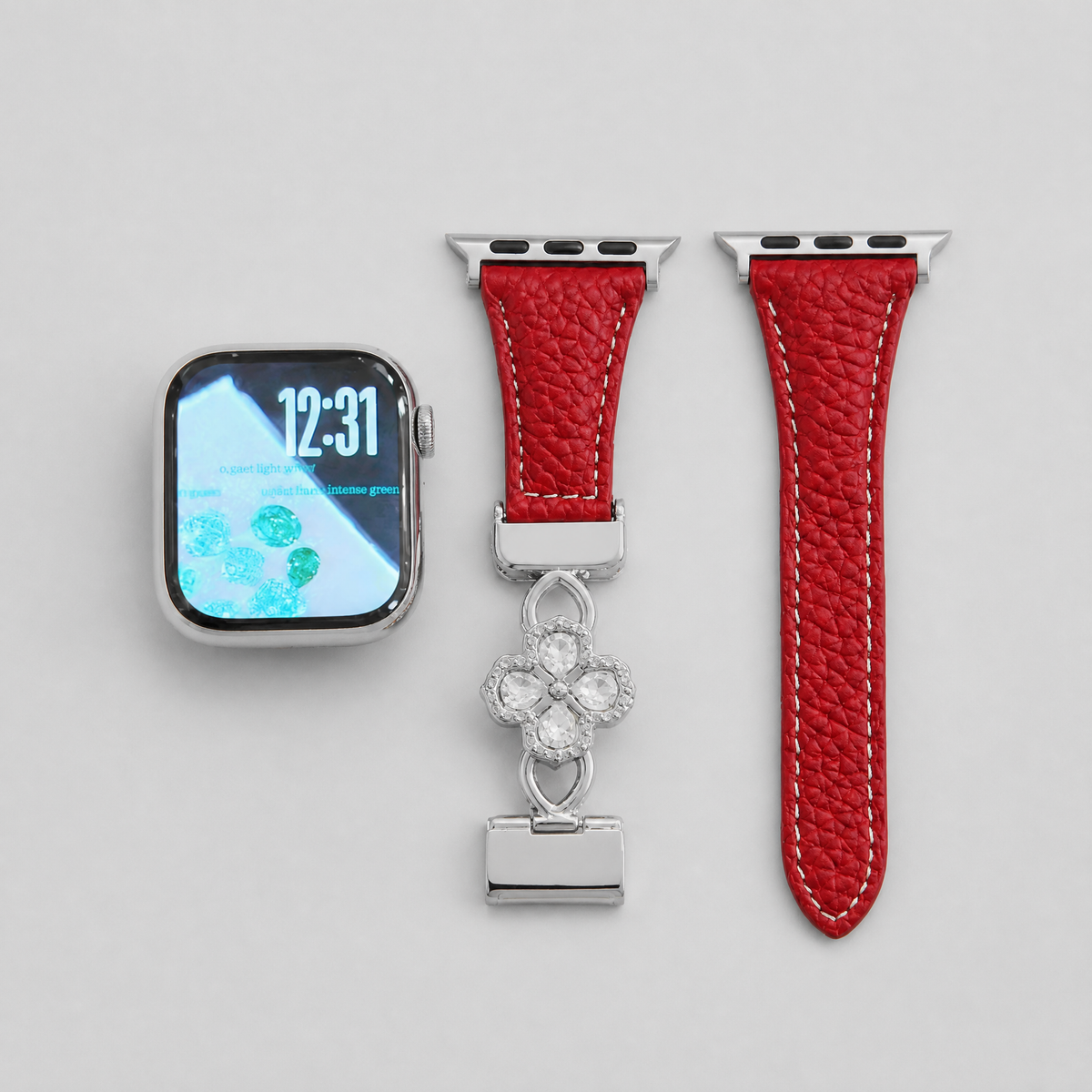 Dual-Layer Clover Zircon Genuine Leather Magnetic Strap for Apple Watch - Four-Leaf Charm Collection