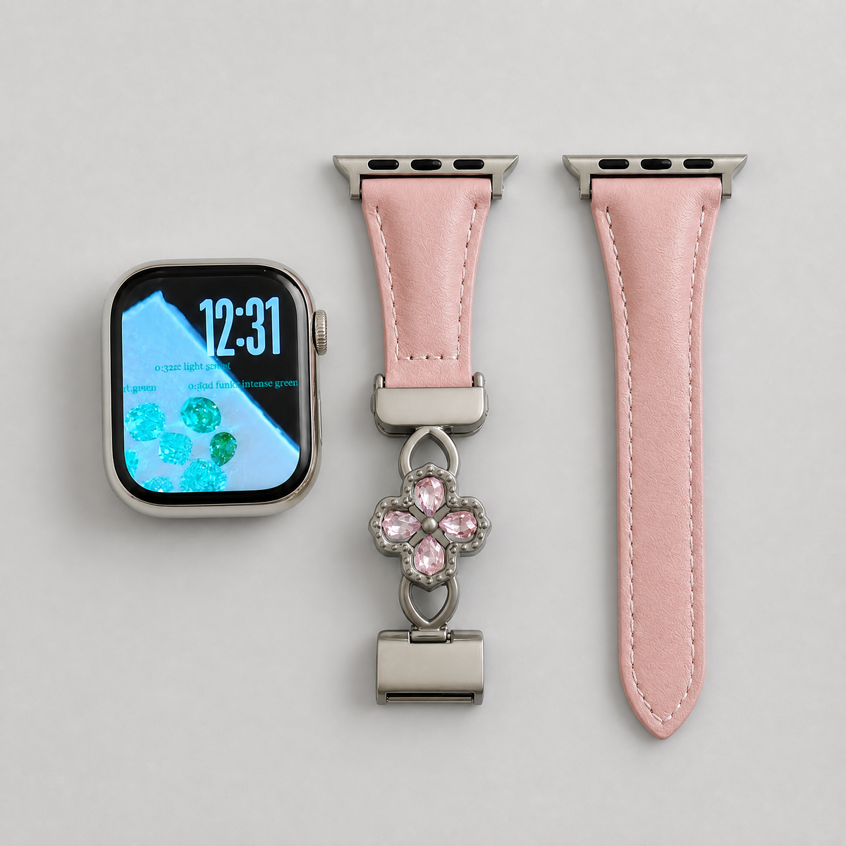 Dual-Layer Clover Zircon Genuine Leather Magnetic Strap for Apple Watch - Four-Leaf Charm Collection