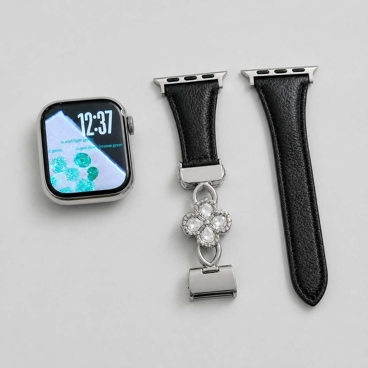Dual-Layer Clover Zircon Genuine Leather Magnetic Strap for Apple Watch - Four-Leaf Charm Collection