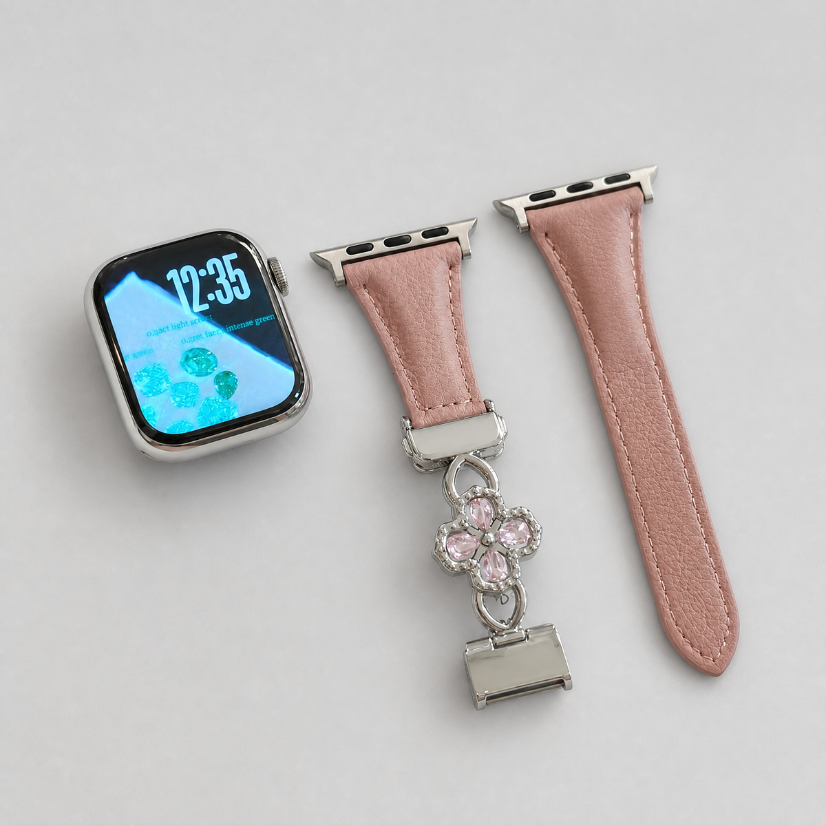 Dual-Layer Clover Zircon Genuine Leather Magnetic Strap for Apple Watch - Four-Leaf Charm Collection