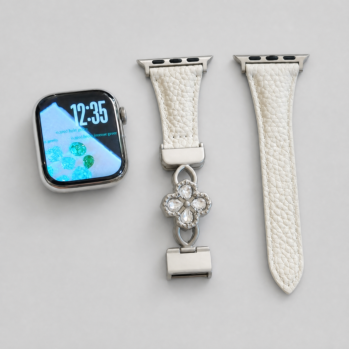 Dual-Layer Clover Zircon Genuine Leather Magnetic Strap for Apple Watch - Four-Leaf Charm Collection