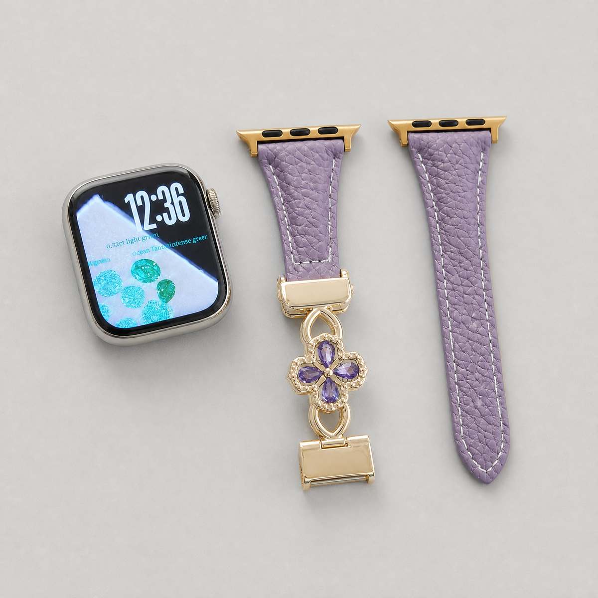 Dual-Layer Clover Zircon Genuine Leather Magnetic Strap for Apple Watch - Four-Leaf Charm Collection