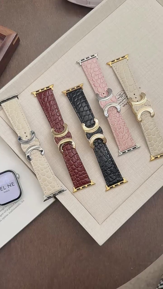 Crocodile Grain Leather Magnetic Strap with Double-C Clasp for Apple Watch - Luxury Collection (S1-S11, Ultra，SE1-3)